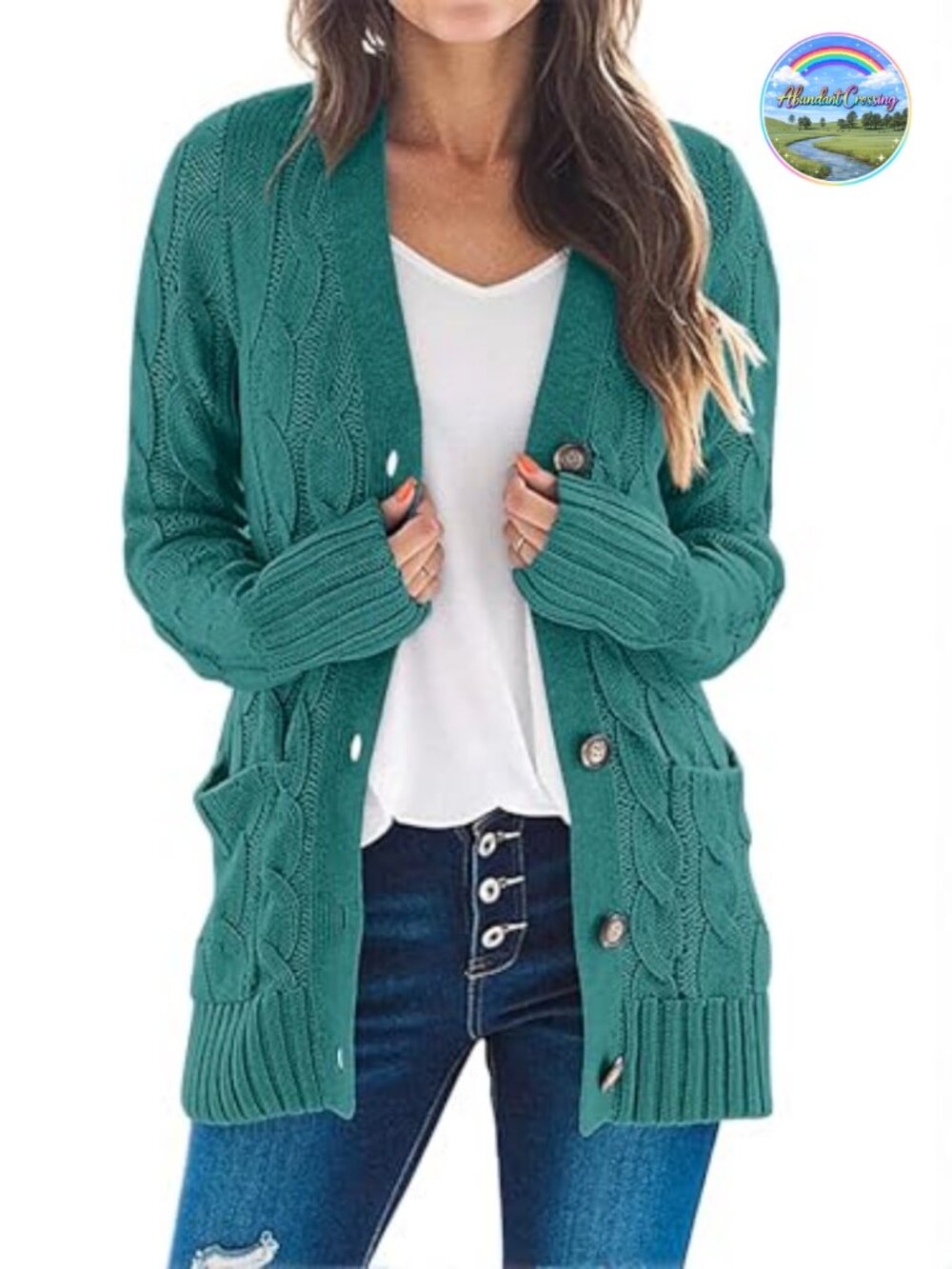 Cable Knit Button Down Cardigan Sweater Loose Fit Womens Fall Winter Layering